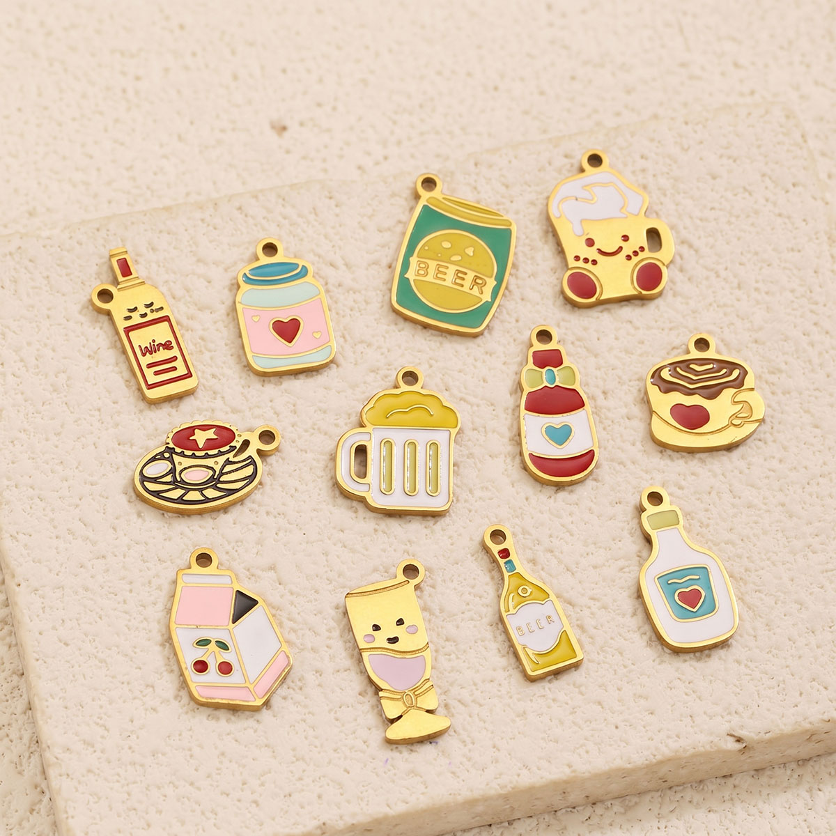 5pc Enamel Cute Food Drink Cha - Wine Beer Coffee Drink ulasan dan harga
