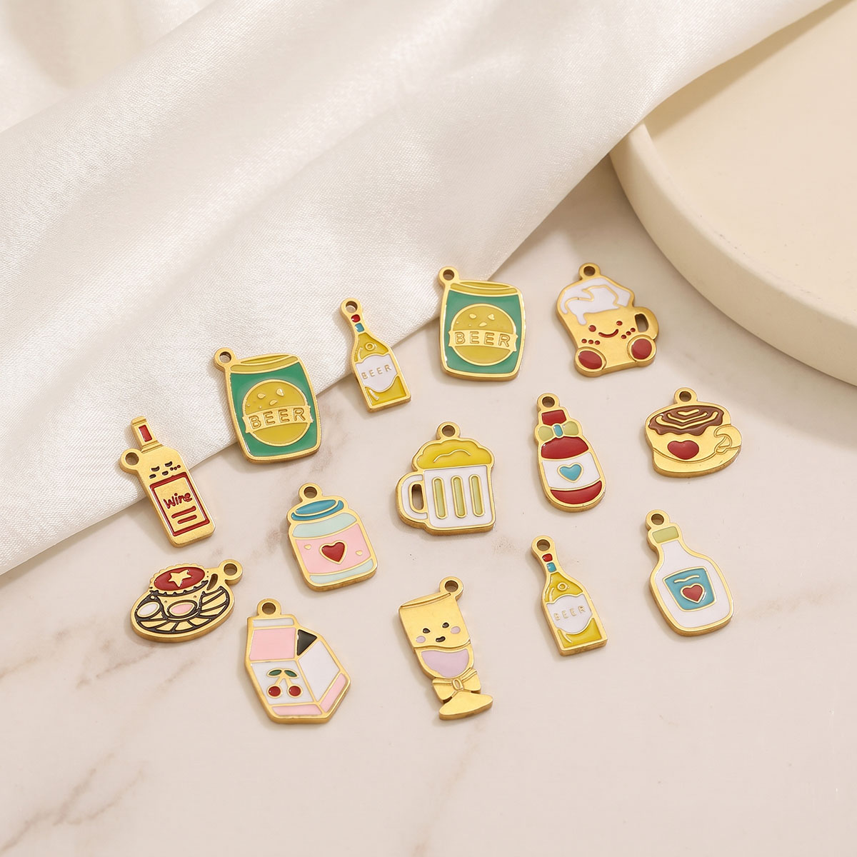 5pc Enamel Cute Food Drink Cha - Wine Beer Coffee Drink ulasan dan harga